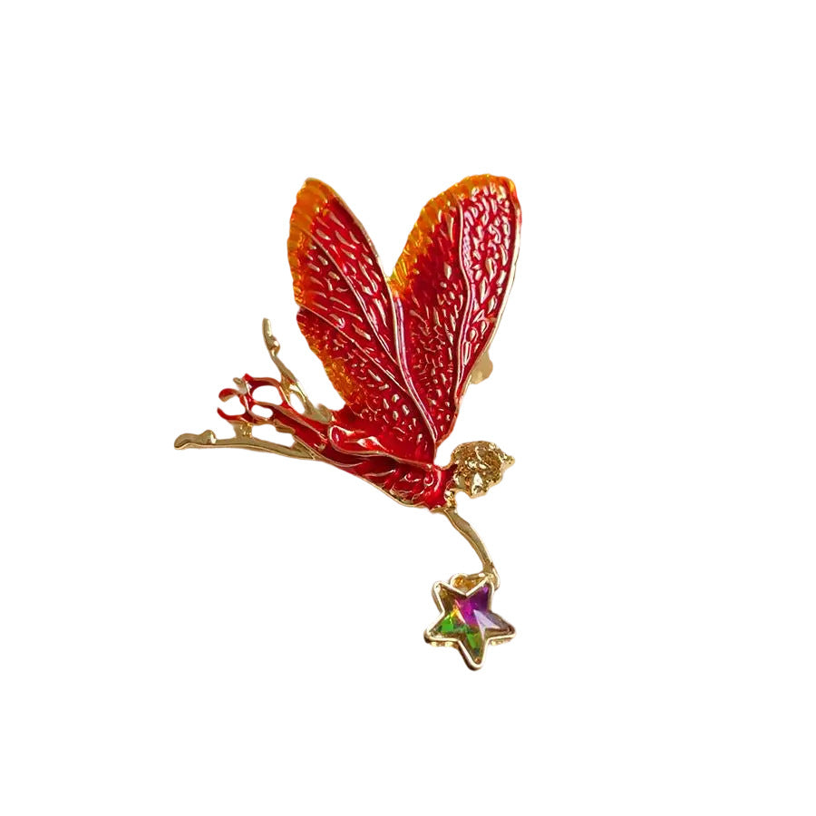 Medieval vintage Enamel Brooch with Inlaid Diamonds and Oil Drop Wings Fairy Pin Brooch High-end Fashion Accessory for Women