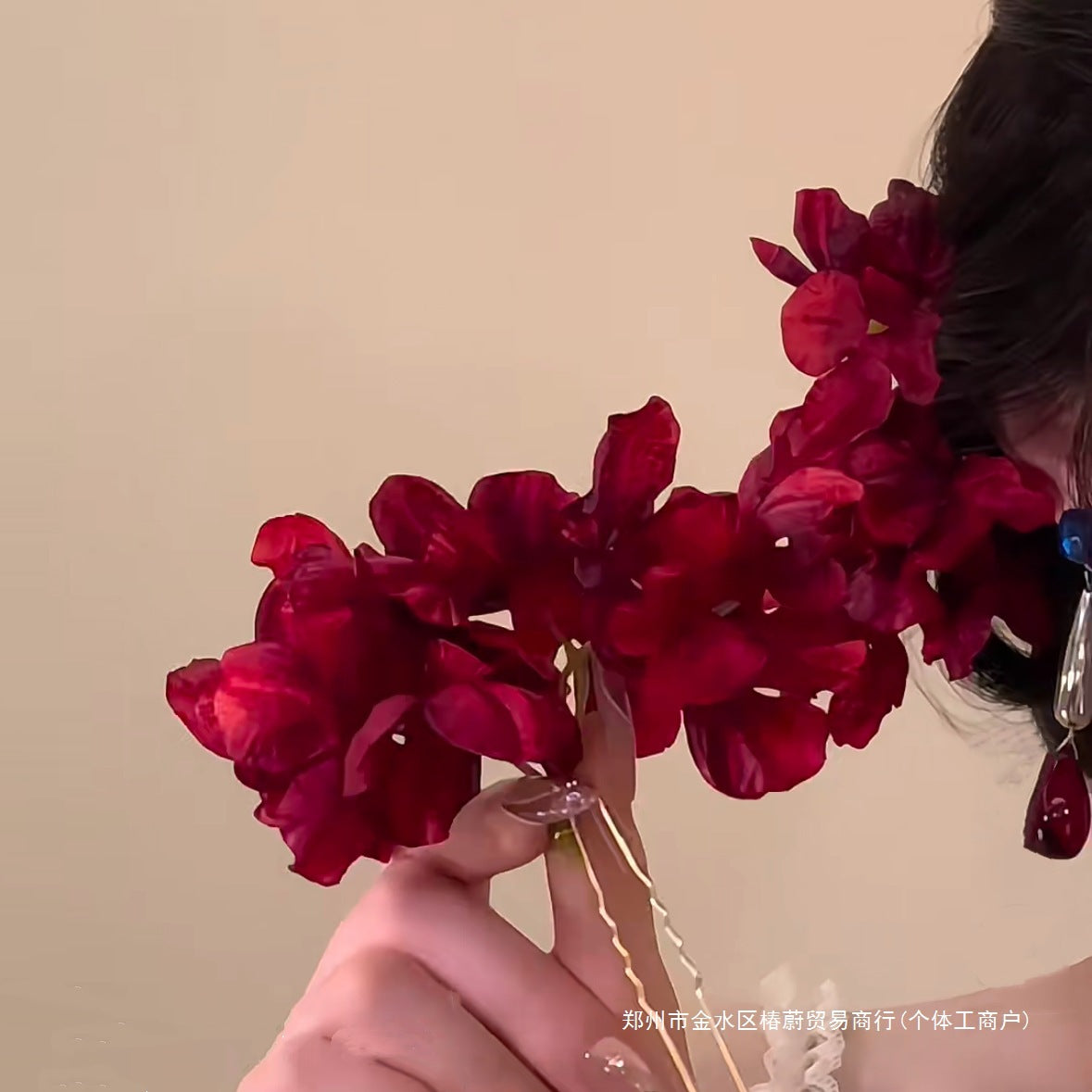 Traditional Handmade Wine Red Artificial Flowers New Chinese Style Bride Hair Accessories Morning Gown Hairpin Cheongsam Hair Flower Women Hair Ornament