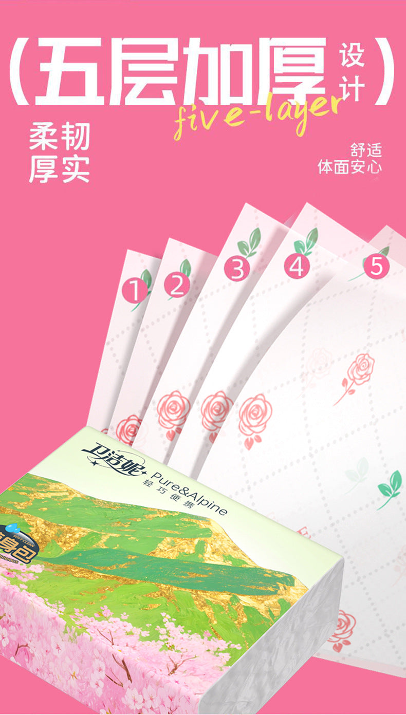 【School Opening Season】Flower Language Series Printed Tissue Paper Five-Layer Thickened Dry and Wet Dual-Use Portable Household Tissue Paper http://detail.1688.com/offer/970464521523.html