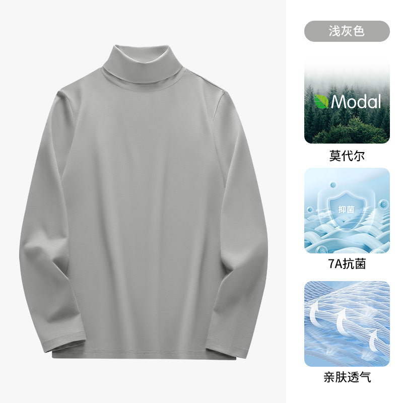 50Modal Long Sleeve t Men's High Neck Thermal Base Layer Shirt2025Fall and winter Inner Layer Fleece-Lined Warm Top