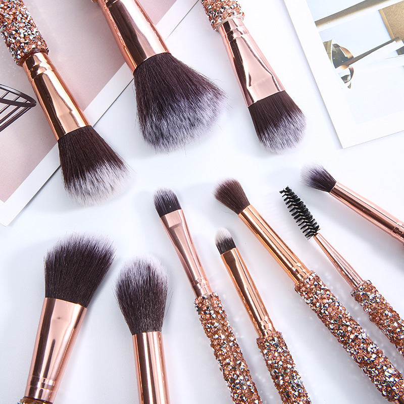 Foreign Trade Cangzhou10Makeup Brush Set with Rhinestones, Makeup Brushes, Beauty Tools, Soft Bristle Set, Wrapped Rhinestone Eyeshadow Brush