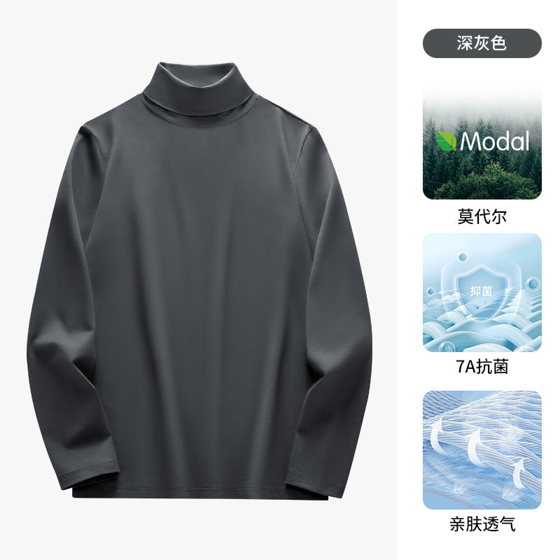 50Modal Long Sleeve t Men's High Neck Thermal Base Layer Shirt2025Fall and winter Inner Layer Fleece-Lined Warm Top