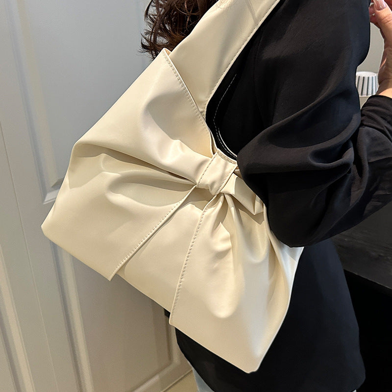 Korean Style Casual Underarm Women's Bag2025New Simple Bowknot Design Tote Bag Simple Handheld Shoulder Bag