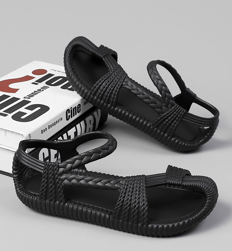 Men's Summer Straw Sandals Hollow Handmade Woven Roman Sandals Vietnamese Slippers Soft Sole Personality Beach Sandals