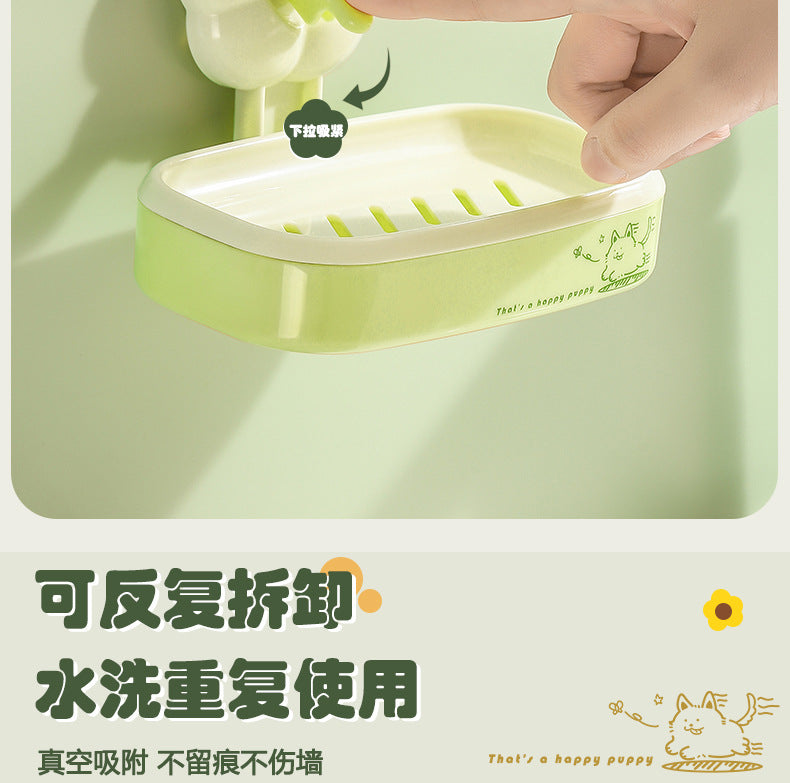 Bathroom Suction Cup Soap Holder, Multi-Functional, No Drilling Required, Creative Wall-Mounted Soap Box, Draining Bathroom Soap Holder