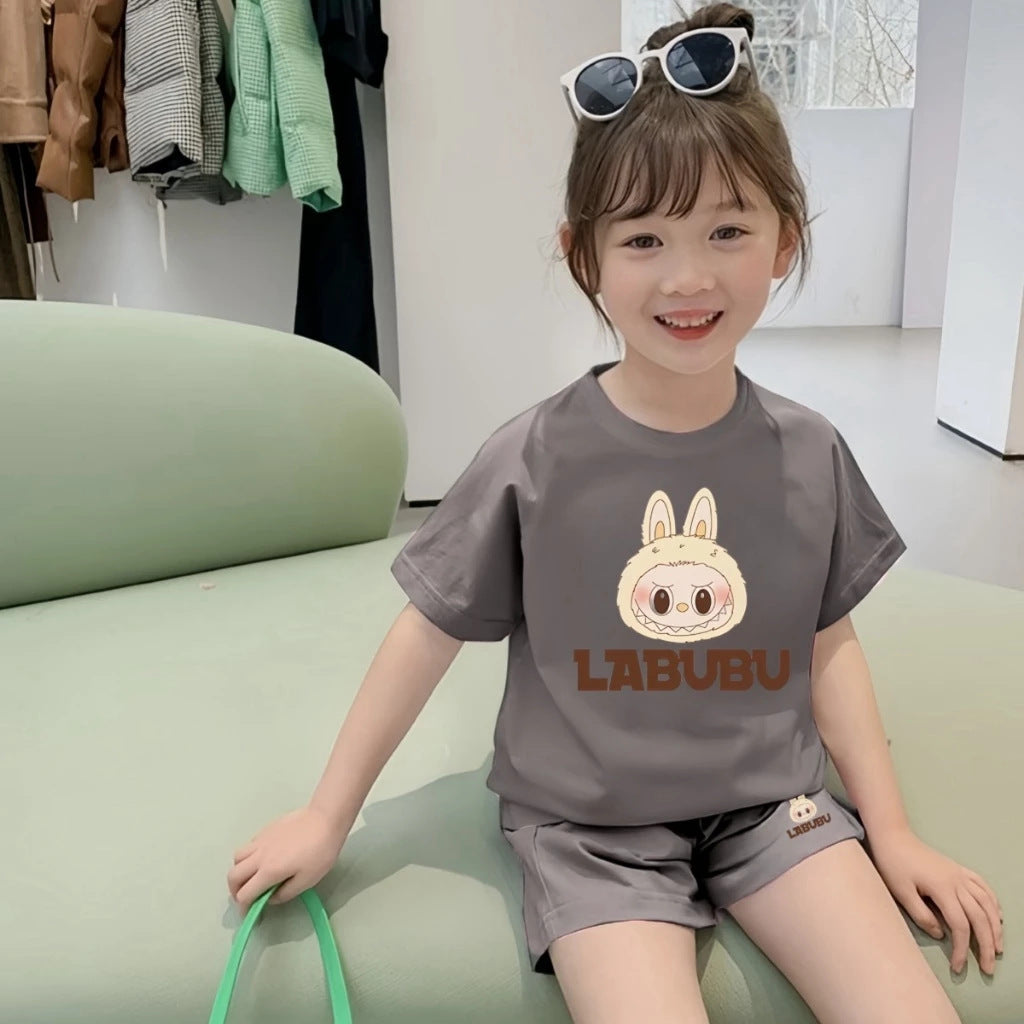 Cute Short Sleeve and Shorts Cartoon Fashion Casual Set for Boys and Girls, Loose Trendy Two-Piece Set for Toddlers and Kids