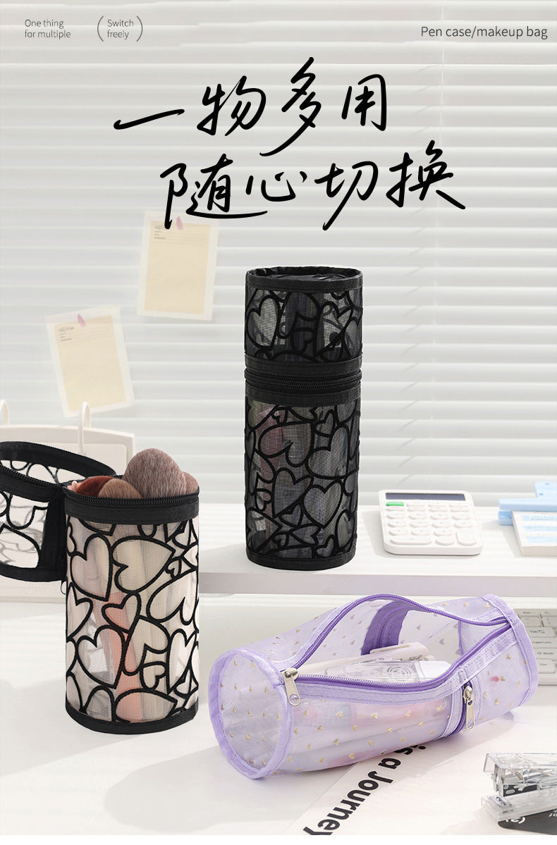 Beilian Mesh Pencil Case Vertical Transparent High-Value Stationery Box Cylindrical Student Back-to-School Season Pen Holder Bag Wholesale http://detail.1688.com/offer/954056083670.html