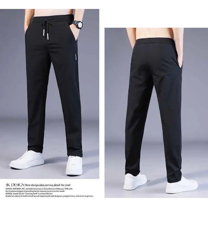 Men's Ice Silk Pants Loose Breathable Straight Slim Casual Pants Summer Thin Long Pants Stretch Men's Sports Wholesale