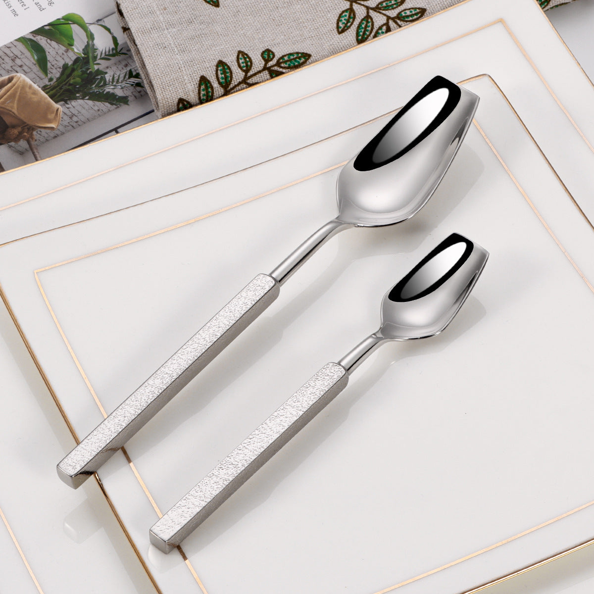 New304Stainless Steel Western Tableware Fantawild Hammered Pattern Knife Fork Spoon Set Integrated Thickened Fork Household Spoon