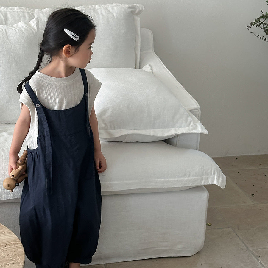 Jiaye Children's Products2025Children's Summer Thin Solid Color Cotton Overalls Boys and Girls Loose Stylish Lantern Pants