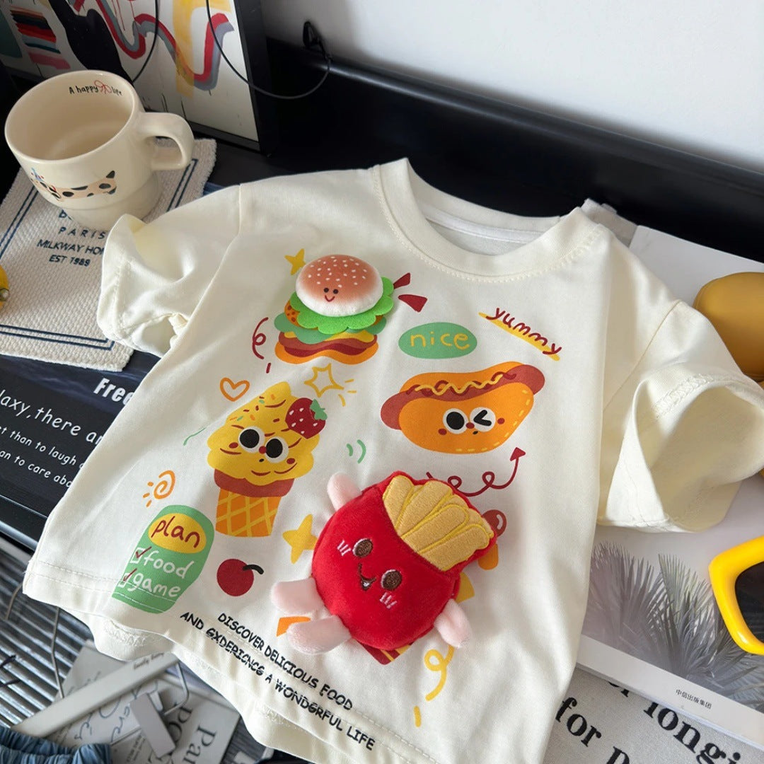 3D Doll Children's Short Sleeve T Summer T-shirt2025New Loose Korean Style Cartoon Top Fashionable Base Shirt Trendy T