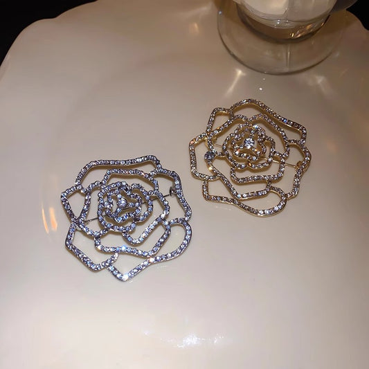 Real Gold Plated Zircon Flower Brooch Niche Light Luxury High-end Elegant Brooch High-end Women's Dress Accessories Wholesale