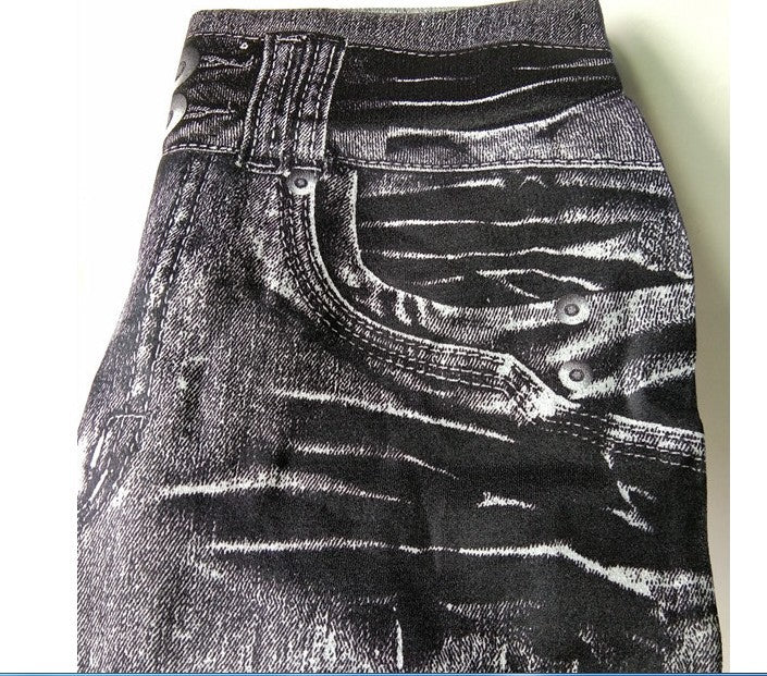 Yiwu Factory 3Color8Code tv Women's Imitation Denim Leggings Spring and Autumn High Waist Outer Wear One-piece Pants Cross-border Women's Pants