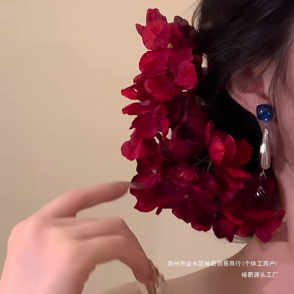 Traditional Handmade Wine Red Artificial Flowers New Chinese Style Bride Hair Accessories Morning Gown Hairpin Cheongsam Hair Flower Women Hair Ornament
