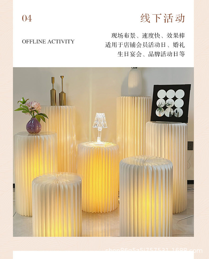 【Firefly Lantern】Live Streaming Background Decoration Foldable Round Column Paper Roman Column Folding Column Road Guide Ornament
