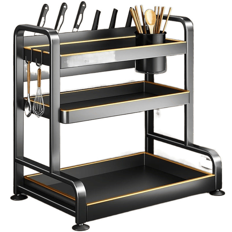 Kitchen Spice Rack Knife Holder Countertop Multifunctional Seasoning Kitchenware Storage Rack Multi-layer Stainless Steel Wholesale