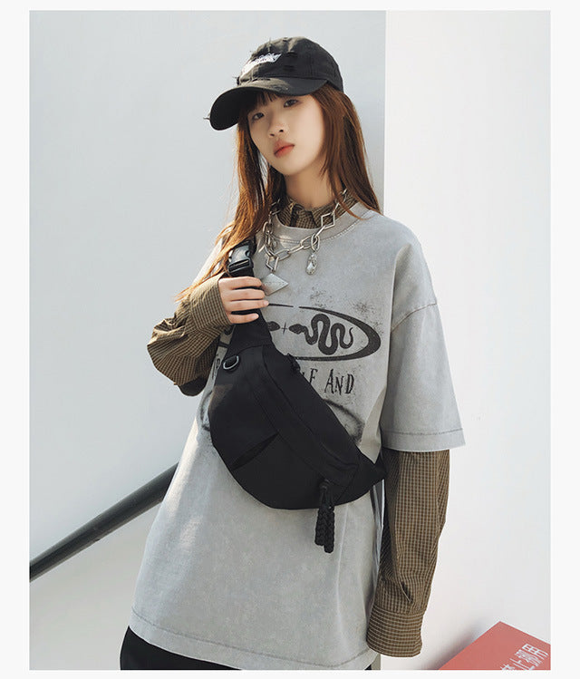 2025Summer New Simple Versatile Large Capacity Canvas Underarm Bag for Outings and Commutes, Niche Design Solid Color Chest Bag