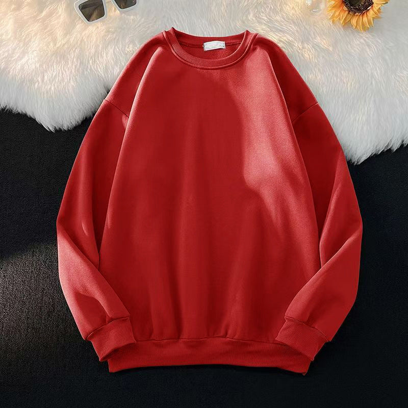 2025New Korean Style Round Neck Sweatshirt for Women, College Style Loose Fit, Best Friend Outfit, Solid Color Simple Top, Couple Matching Style