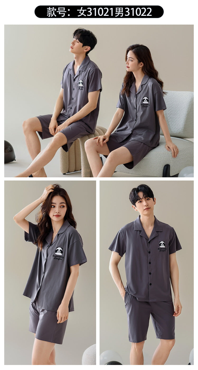 Summer New Cotton Cardigan Pajamas for Women, Thin High-End Feel, Men's Loungewear, Casual Wearable Couple Pajamas