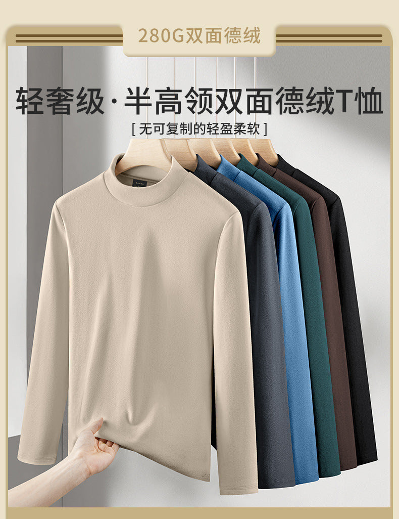 50Modal Long Sleeve t Men's High Neck Thermal Base Layer Shirt2025Fall and winter Inner Layer Fleece-Lined Warm Top