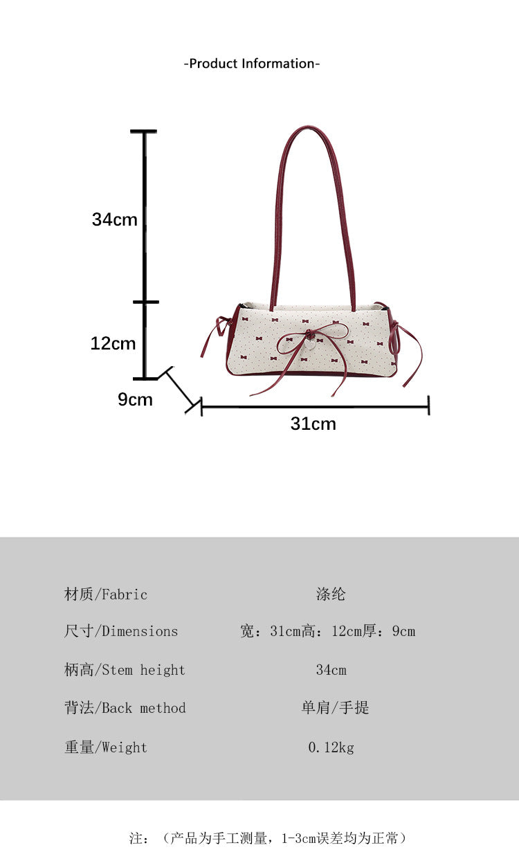 Korean Style High-Value Bowknot Bag for Women2025Summer New Single Shoulder Underarm Bag Fashion Polka Dot Handheld Small Bag for Women
