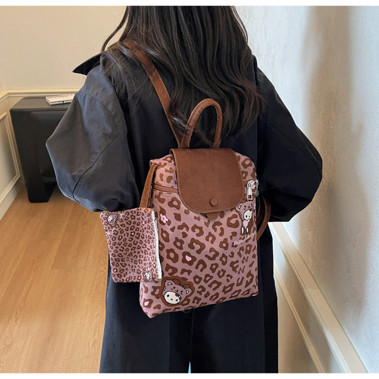Korean Style Cute College Style Cartoon Handheld Bucket Bag for Women2025New leopard print backpack for class and commuting http://detail.1688.com/offer/960620063545.html