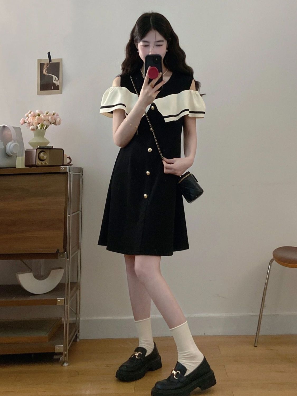Plus Size Fat mm Korean Style Elegant Ruffled Off-Shoulder Short Sleeve Dress Women's Summer Fashionable Youthful Mid-Length Dress