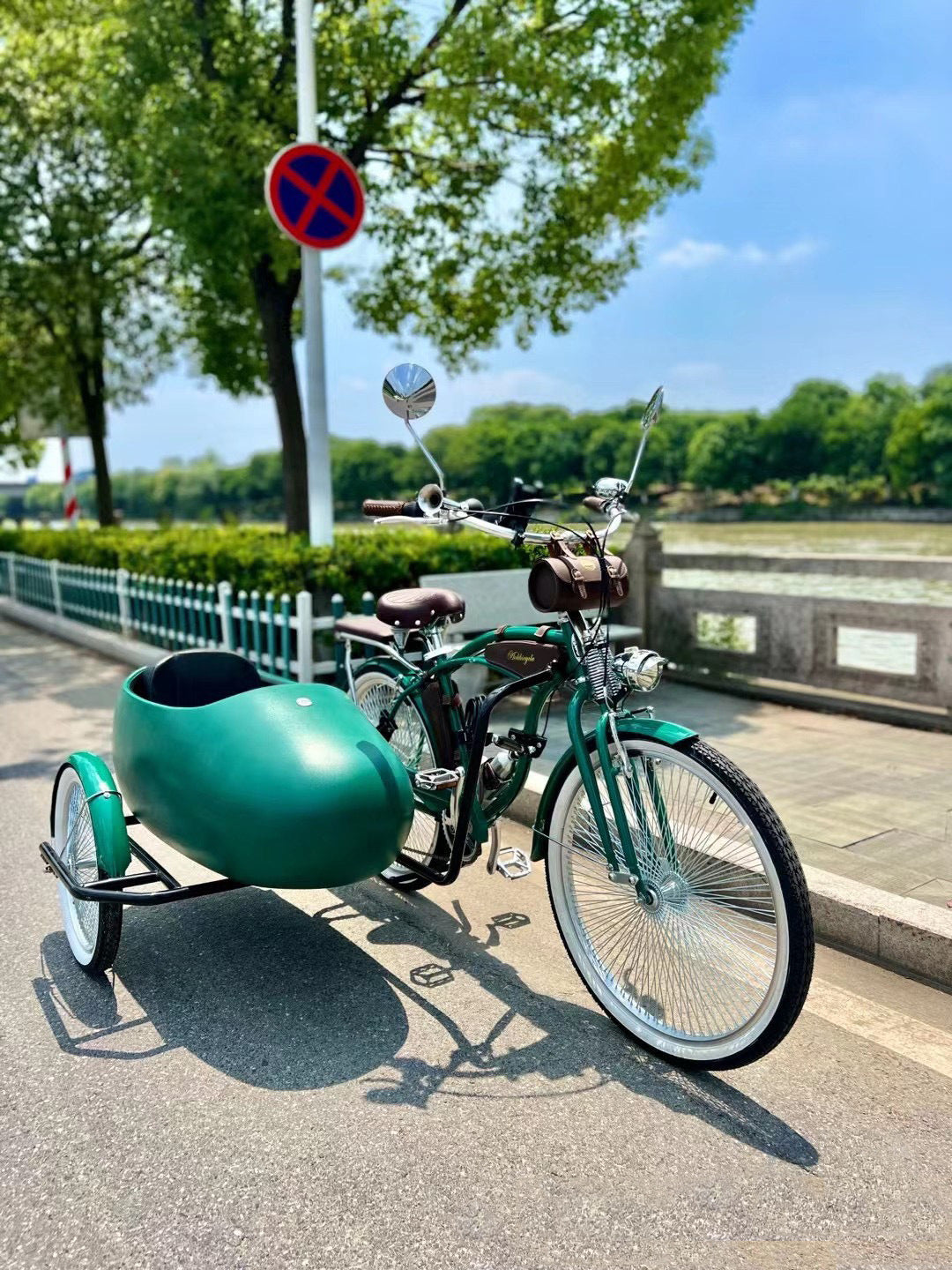 Comfortable Three-Wheel Bicycle High-End Park Display Side Bucket Drag Bucket Bicycle Dense Spokes High-End Side Three-Wheel