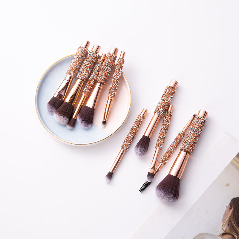 Foreign Trade Cangzhou10Makeup Brush Set with Rhinestones, Makeup Brushes, Beauty Tools, Soft Bristle Set, Wrapped Rhinestone Eyeshadow Brush