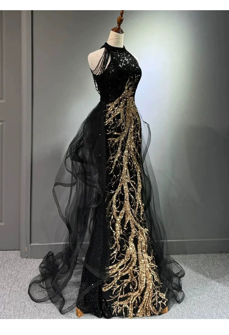 New Evening Dress Black High-End Slim Fit Elegant Socialite Host Halter Neck Mermaid Dress Wedding Toast Dress