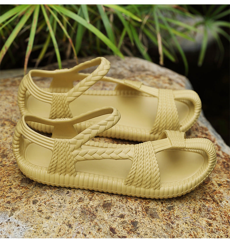 Men's Summer Straw Sandals Hollow Handmade Woven Roman Sandals Vietnamese Slippers Soft Sole Personality Beach Sandals