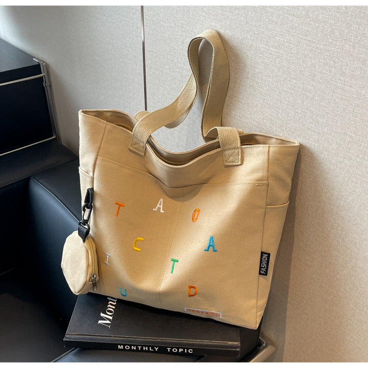 Large Capacity Canvas Bag Women2024New Commuter Tote Bag for Women ins College Student Class Shoulder Tote Bag