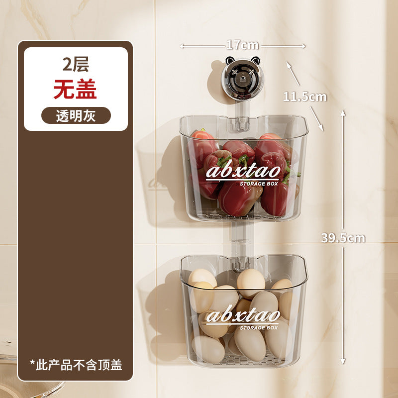 Kitchen Onion Ginger Garlic Storage Box Wall-Mounted Suction Cup Draining Rack Ginger Garlic Storage Artifact No-Drill Hanging Basket