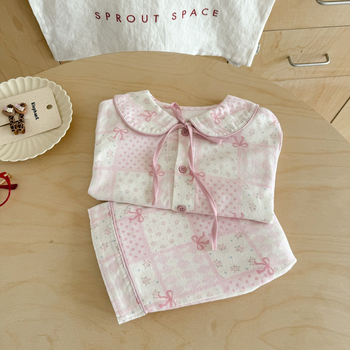 Girls A Pajama Set2025Autumn Girls Korean Style Homewear Baby Cute Cartoon Print Two-Piece Set Trendy