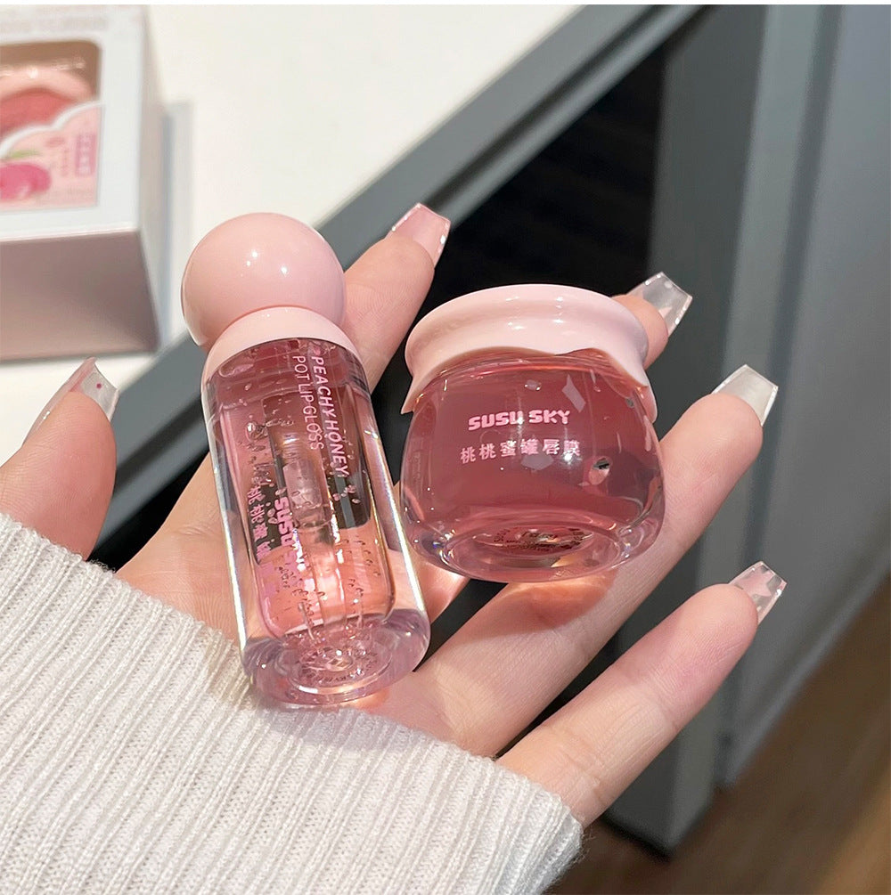 SUSU SKY Peach Honey Pot Lip Makeup Set Moisturizing Hydrating Autumn Winter Anti-Chap Exfoliating Nourishing Repair