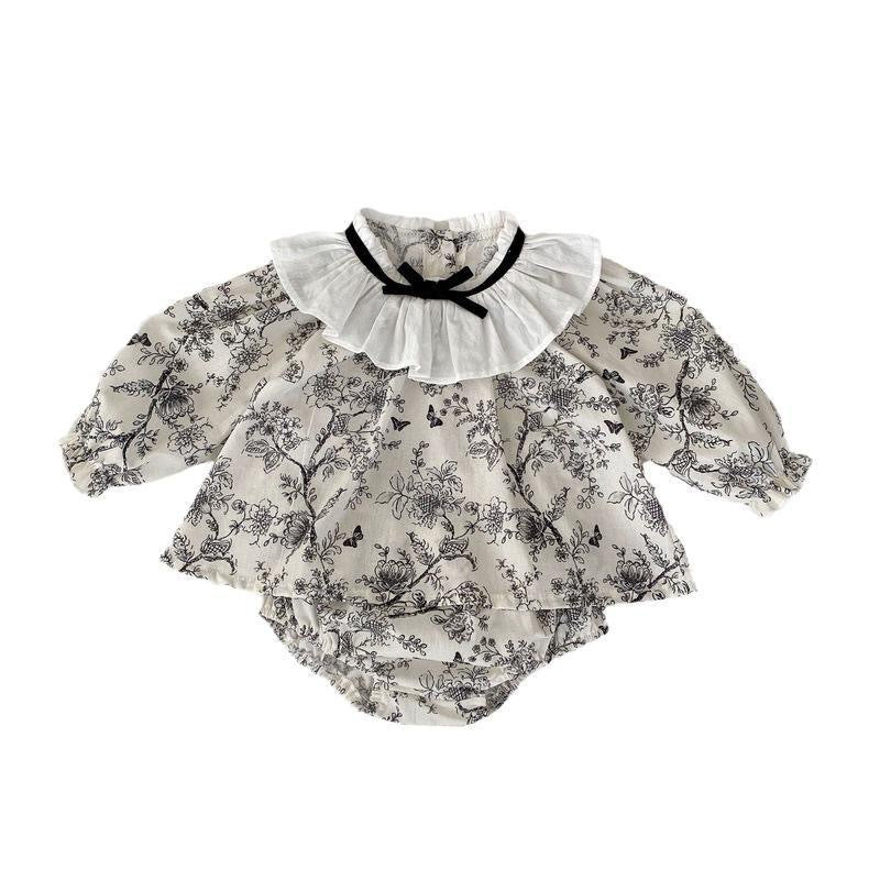 2025New Baby Autumn Outfit Girl Baby Lace Bow Long Sleeve Top Triangle Romper Pants Two-Piece Set
