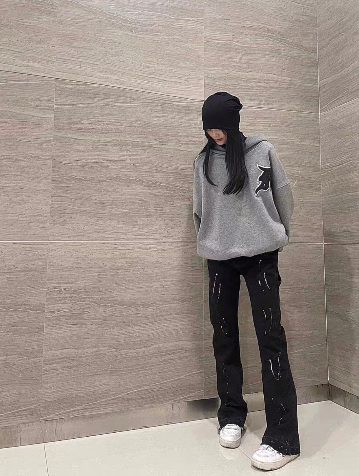 2023New Graffiti Ink Splash Damage Dept Casual Retro Niche vibo High Street Men's and Women's Flared Jeans