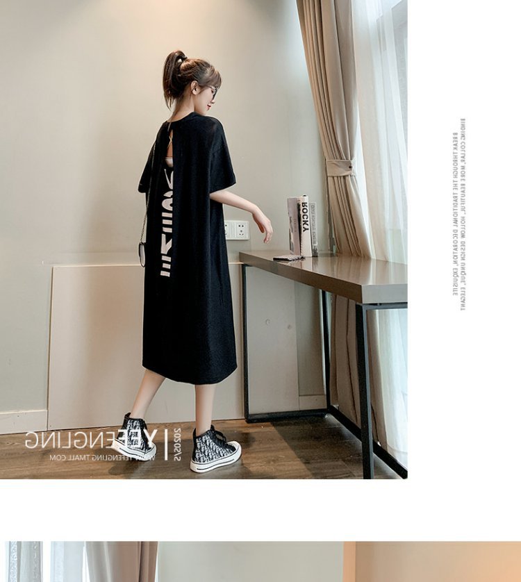 Summer Korea200Jin Fat mm Dress Women's Long Backless Loose Maxi Dress Plus Size Short Sleeve Maternity T T-shirt Skirt