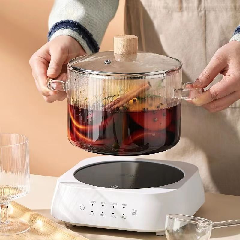 Creative Bear Double Ear Soup Pot Striped Pot Glass Transparent Health Pot Electric Ceramic Stove Heatable Instant Noodle Bowl Milk Pot