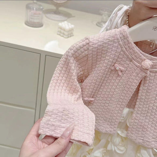 Adorable Outfit#Girls' Flower Bud Dress Autumn New Baby Girl Princess Dress Two-Piece Set Fashionable Trendy