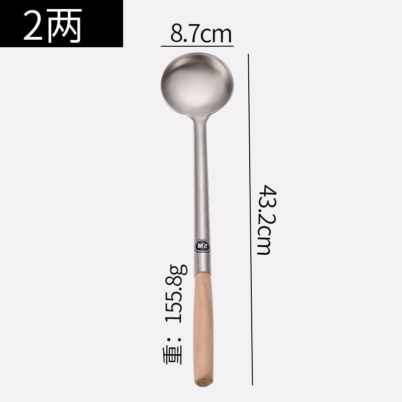 Stainless Steel Stir-Fry Spoon Chef's Stirring Spoon Long Handle Soup Spoon Serving Spoon Stir-Fry Spoon Kitchen Spatula Wooden Handle Pot Spatula Spoon