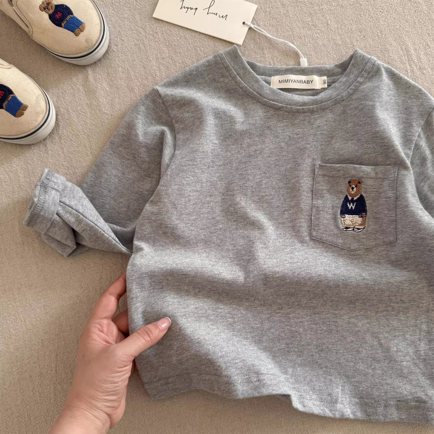 Sweet Little Chef Children's Long Sleeve T Autumn Boys' Japanese Style Bear Base Shirt Baby Toddler Striped Inner Layer Top
