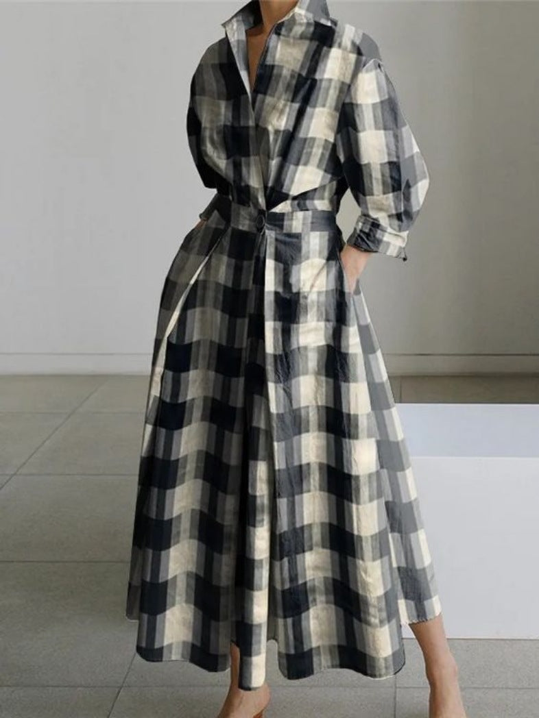Cross-border New Style Foreign Trade Medieval Retro Plus Size Fashion POLO Loose Collar Wide Hem Women's Dress Wholesale