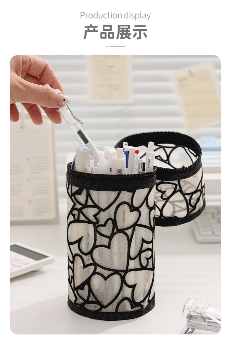 Beilian Mesh Pencil Case Vertical Transparent High-Value Stationery Box Cylindrical Student Back-to-School Season Pen Holder Bag Wholesale http://detail.1688.com/offer/954056083670.html