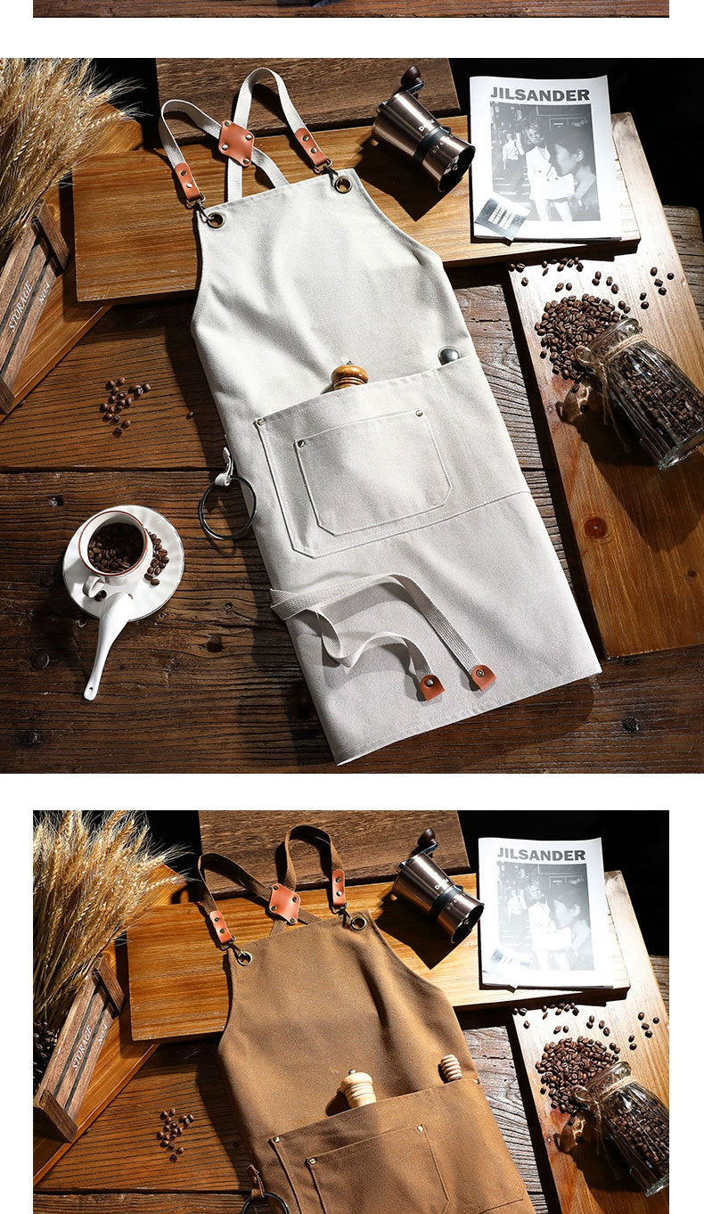 Factory Waterproof Canvas Apron Custom Printed Catering Kitchen Workwear Dirt-resistant Cross-border Advertising Foreign Trade Wholesale