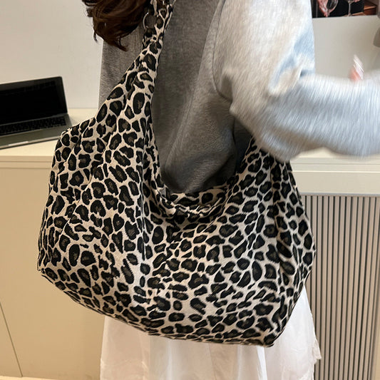 Japanese and Korean Leopard Print ins New Style Single Shoulder Bag Casual Women Versatile Commuting Work Tote Bag Large Capacity Crossbody Bag