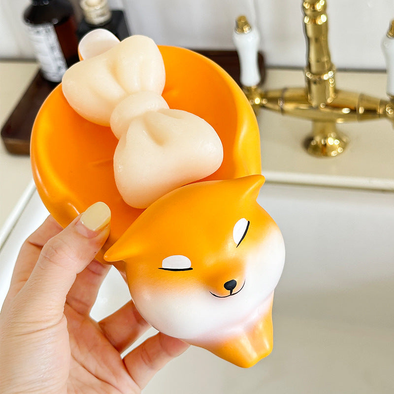 New Cute Corgi Soap Dish for Bathroom, Water Draining Soap Holder, No Drilling Required, Sink Soap Tray Storage