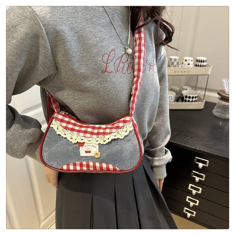 Super Popular Crossbody Bag for Women2025New Plaid Fabric Bag Wrinkled Color-Block Shoulder Bag Popular Commuter Small Square Bag