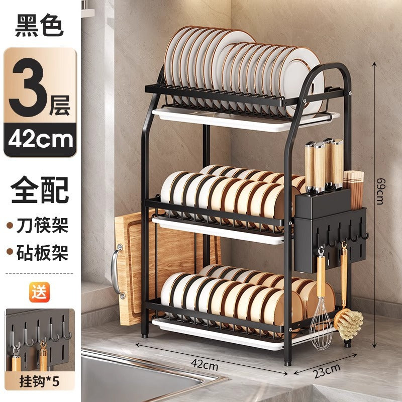 Cross-Border Kitchen Storage Rack Multi-Functional Bowl Dish Plate Knife Rack Chopstick Organizer Household Countertop Multi-Layer Draining Rack