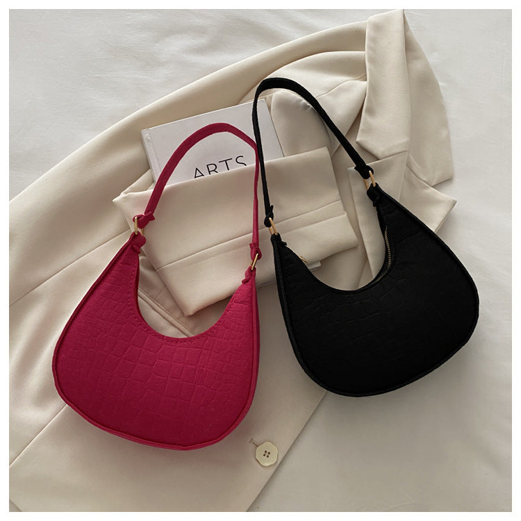 Solid Color Elegant Women's Bag2024Trendy Korean Style Autumn Winter New Stone Pattern Underarm Bag Casual Shoulder Handbag